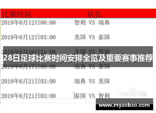 28日足球比赛时间安排全览及重要赛事推荐